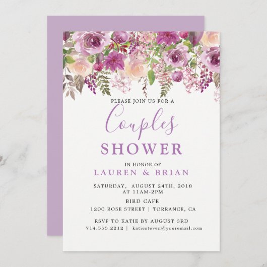 Paarse Lavendel Bloemige Gezamenlijke Koppels Brui Kaart (Voorkant / Achterkant)