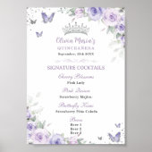 Paarse lavendel bloemige zilveren Quinceañera bar Poster (Voorkant)