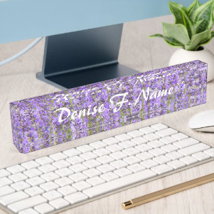 Paarse Lavendel Bloesems Gepersonaliseerd Bloemstu Naambordje