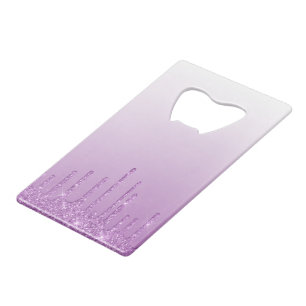 Paarse lavendel druppelglitter kredietkaart flessenopener