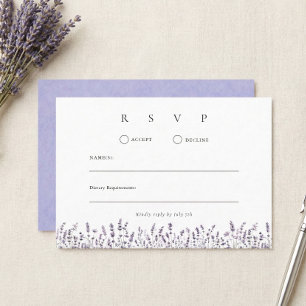 Paarse Lavendel Elegante Bloemige Bruiloft RSVP Kaartje