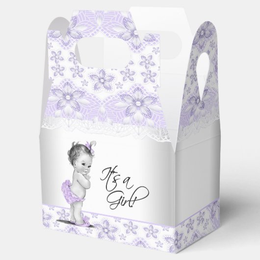 Paarse Lavendel en Grijs Baby shower Bedankdoosjes (Geopend)
