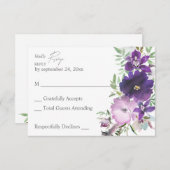 Paarse lavendel en Violet Floral, geen echte RSVP- RSVP Kaartje (Voorkant / Achterkant)