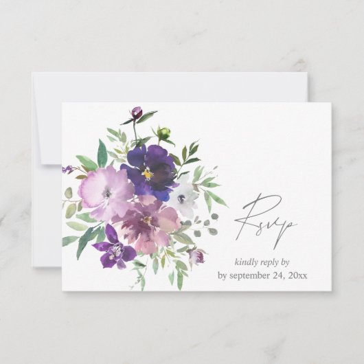 Paarse lavendel en Violet Floral met meel RSVP Kaartje (Voorkant)