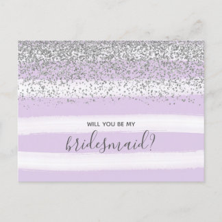 Paarse lavendel en zilveren glitter zijn mijn brui uitnodiging briefkaart
