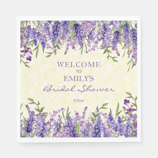 Paarse Lavendel Floral Geel Vrijgezellenfeest Servet (Voorkant)