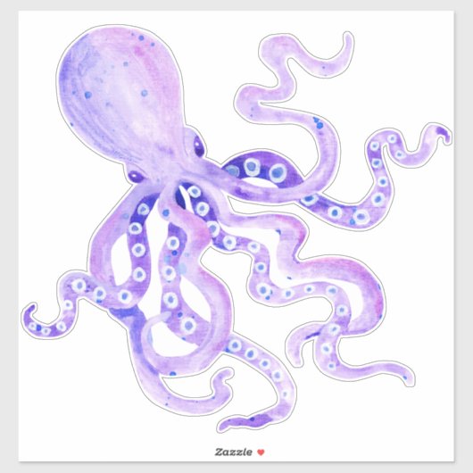 Paarse lavendel geschilderd octopus strand oceaan  sticker (Vel)