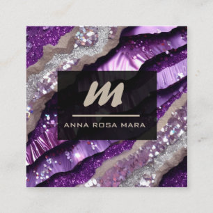 *~* Paarse Lavendel Glam QR Luxe Initiaal AP66 Vierkante Visitekaartje
