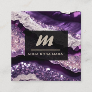 *~* Paarse Lavendel Glam QR Luxe Initiaal AP66 Vierkante Visitekaartje
