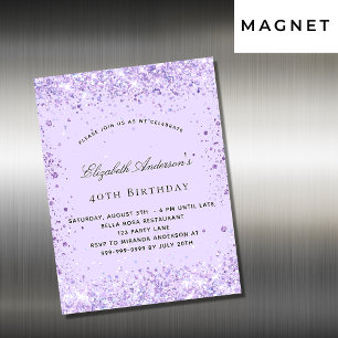 Paarse lavendel glitters uitnodiging magneet verja