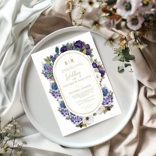 Paarse Lavendel Gouden Bloemen Spring Bloom Weddin Kaart