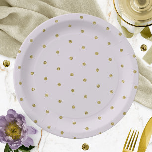 Paarse Lavendel Gouden Glitter Polka Dot Patroon Papieren Bordje