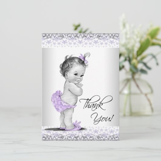 Paarse Lavendel Grijs Baby shower Dank u Bedankkaart (Staand voorkant)