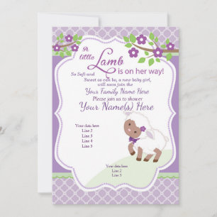 Paarse lavendel Groen Lam Baby shower Uitnodiging