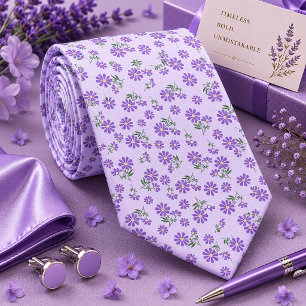 Paarse lavendel halsdoek met bloemenprint stropdas