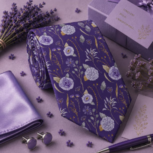 Paarse lavendel halsdoek met bloemenprint stropdas