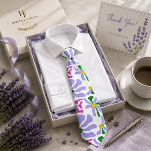 Paarse lavendel halsdoek met bloemenprint stropdas