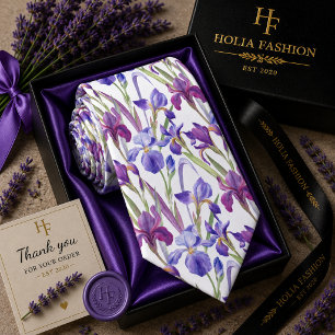 Paarse lavendel halsdoek met bloemenprint stropdas