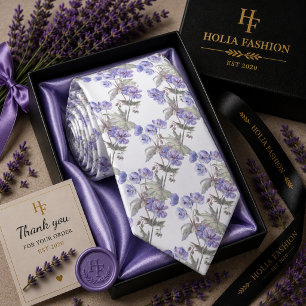 Paarse lavendel halsdoek met bloemenprint stropdas