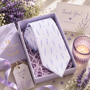 Paarse lavendel halsdoek met bloemenprint stropdas