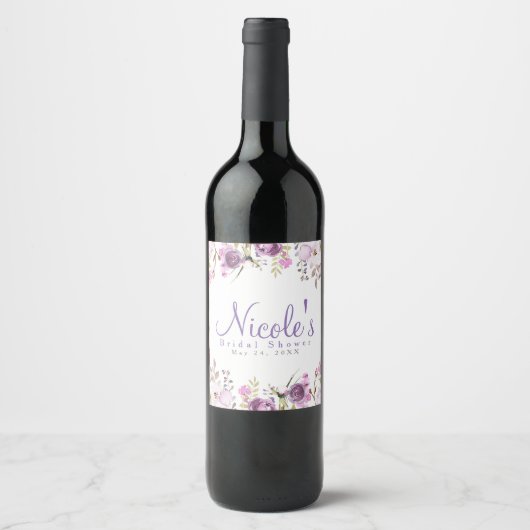 Paarse Lavendel Lila Bloemen Bruiloft Custom Wine Wijn Etiket (Voorkant)