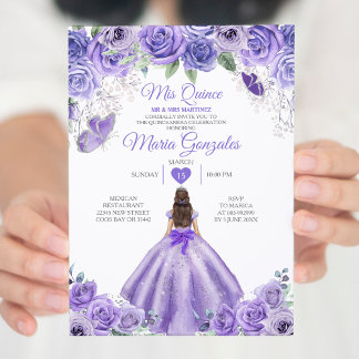 Paarse Lavendel Mis Quince 15 Anos Zilveren Kroon Kaart