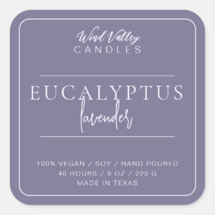 Paarse lavendel modern minimalistisch kaarsenlabel vierkante sticker