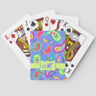 Paarse lavendel moderne paisley patroon monogram speelkaarten