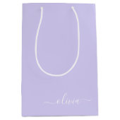 Paarse Lavendel Moderne Script Meisjesachtige Mono Medium Cadeauzakje (Voorkant)