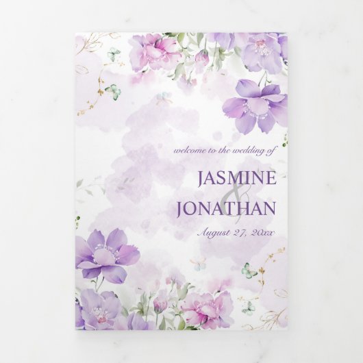 Paarse Lavendel pioenroos Bloemen Drievoudige brui Drieluik Uitnodiging