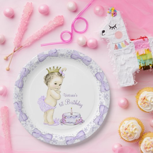 Paarse Lavendel Prinses 1e Verjaardagsfeest Papieren Bordje (Feest)