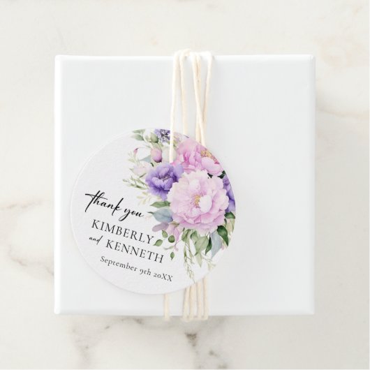 Paarse Lavendel Roze Bloemen Dank u Bruiloft Bedankjes Labels (In situ)