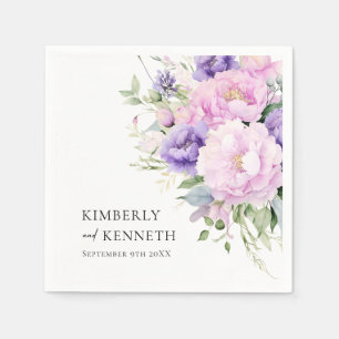 Paarse Lavendel Roze Bloemen Dank u Bruiloft Servet