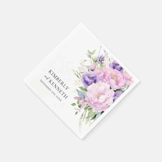 Paarse Lavendel Roze Bloemen Dank u Bruiloft Servet (Hoek)