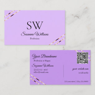 Paarse Lavendel Roze Gouden Lijnen Monogram QR Cod Visitekaartje