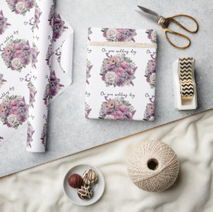 Paarse lavendel roze rozen trouwboeket cadeaupapier