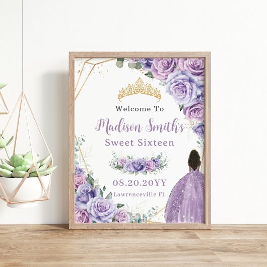 Paarse Lavendel Rozen Bruin Prinses Verjaardagsgou Poster