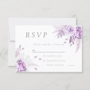 Paarse Lavendel Rozen Elegante bruiloft RSVP Kaartje