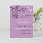 Paarse Lavendel Rustieke Vogelkooi Uitnodiging (Staand voorkant)