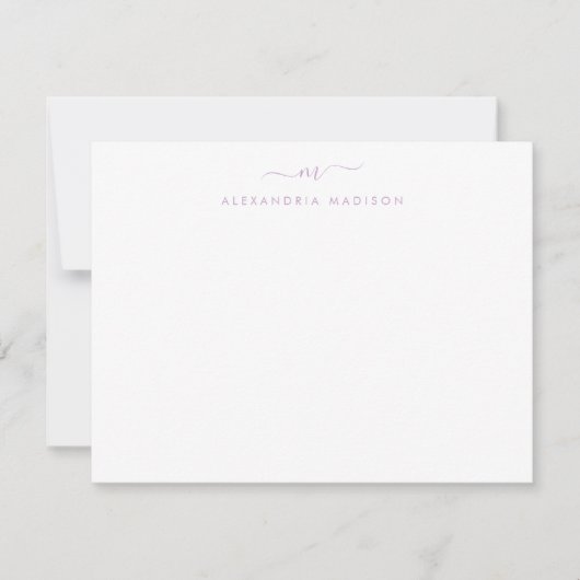 Paarse Lavendel Script Monogram Swash Stationery Notitiekaartje (Voorkant)