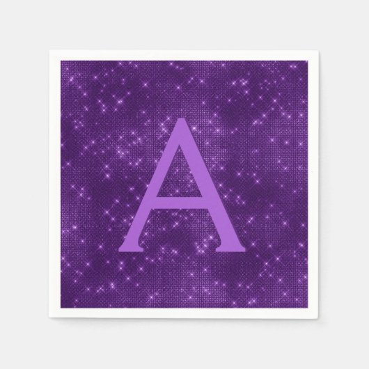 Paarse Lavendel Sparkle Monogram Initiaal Verjaard Servet (Voorkant)