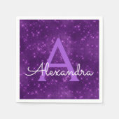 Paarse Lavendel Sparkle Monogram Initiaal Verjaard Servet (Voorkant)