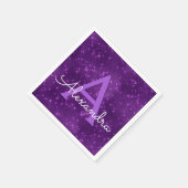 Paarse Lavendel Sparkle Monogram Initiaal Verjaard Servet (Hoek)