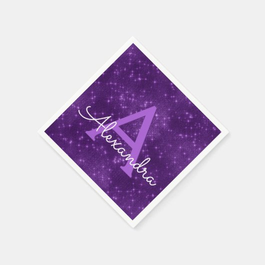 Paarse Lavendel Sparkle Monogram Initiaal Verjaard Servet (Hoek)