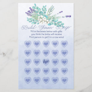 Paarse lavendel stengel witte bessen bruids bingo flyer