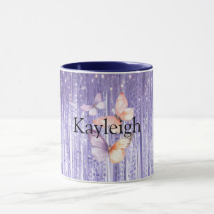 Paarse Lavendel Tinsel Stripes Perzik Vlinders Mok