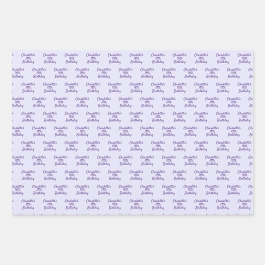Paarse lavendel verjaardagsnaam script inpakpapier vel (Voorkant 2)
