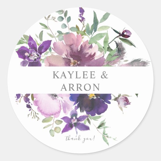 Paarse Lavendel & Violet Floral 3 Dank u Ronde Sticker (Voorkant)