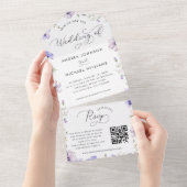 Paarse Lavendel Violet Wildbloemen QR Code Bruilof All In One Uitnodiging (Afscheurbaar)