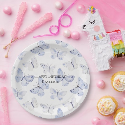 Paarse Lavendel Vlinders Verjaardag Papieren Bordje (Feest)